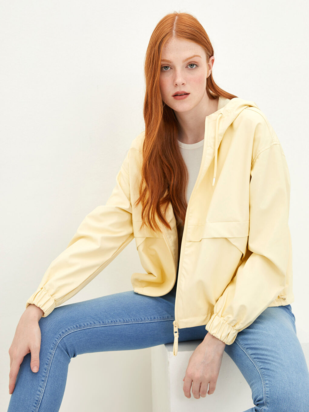 Hooded Plain Long Sleeve Fisherman Fabric Women's Raincoat -S20250Z8-RVP