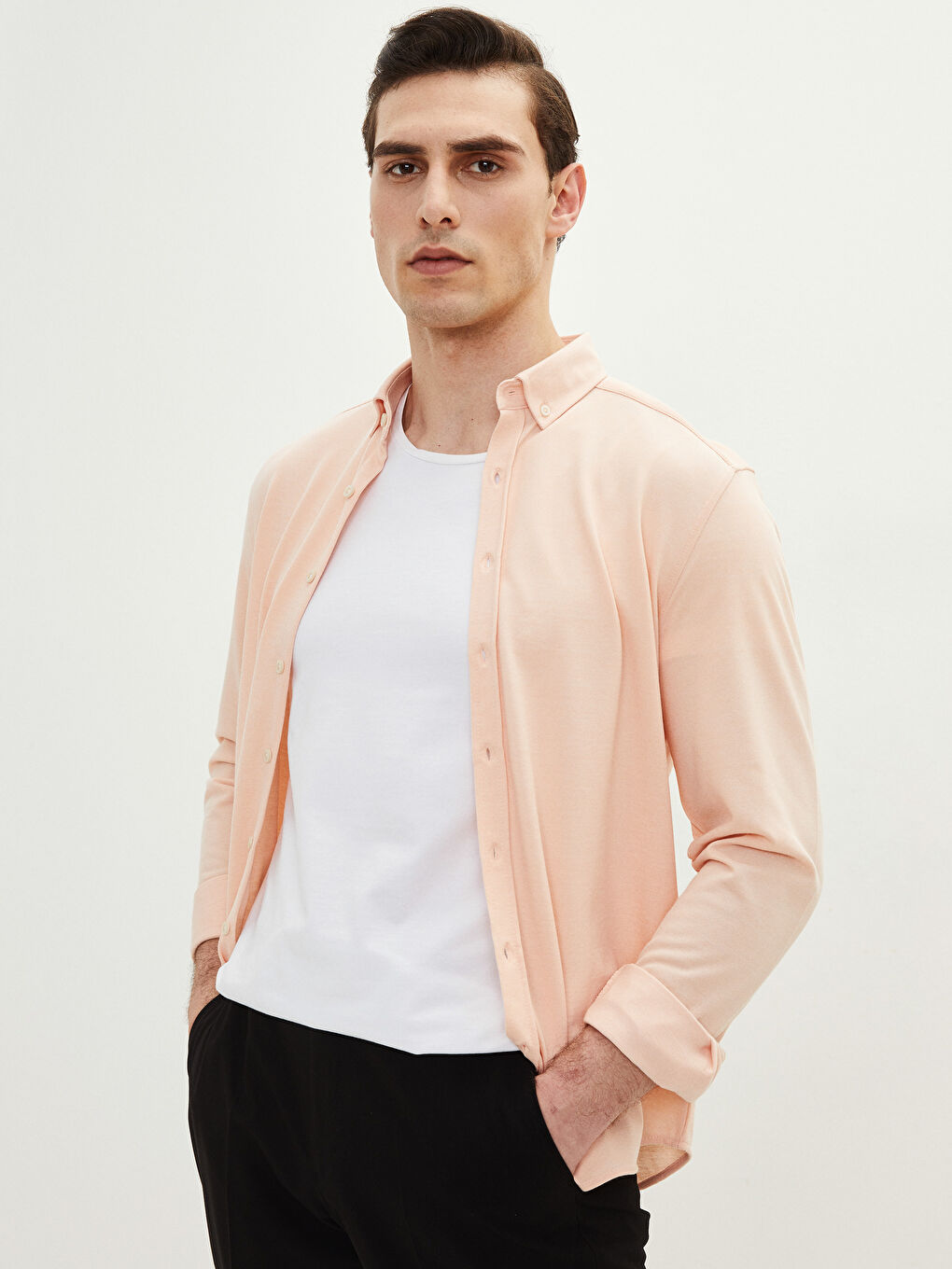 Turuncu Slim Fit Uzun Kollu Erkek Gömlek