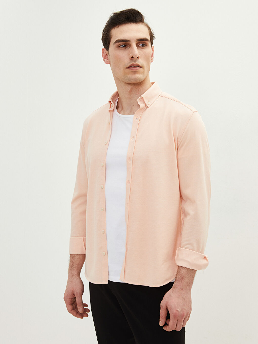 Turuncu Slim Fit Uzun Kollu Erkek Gömlek-1