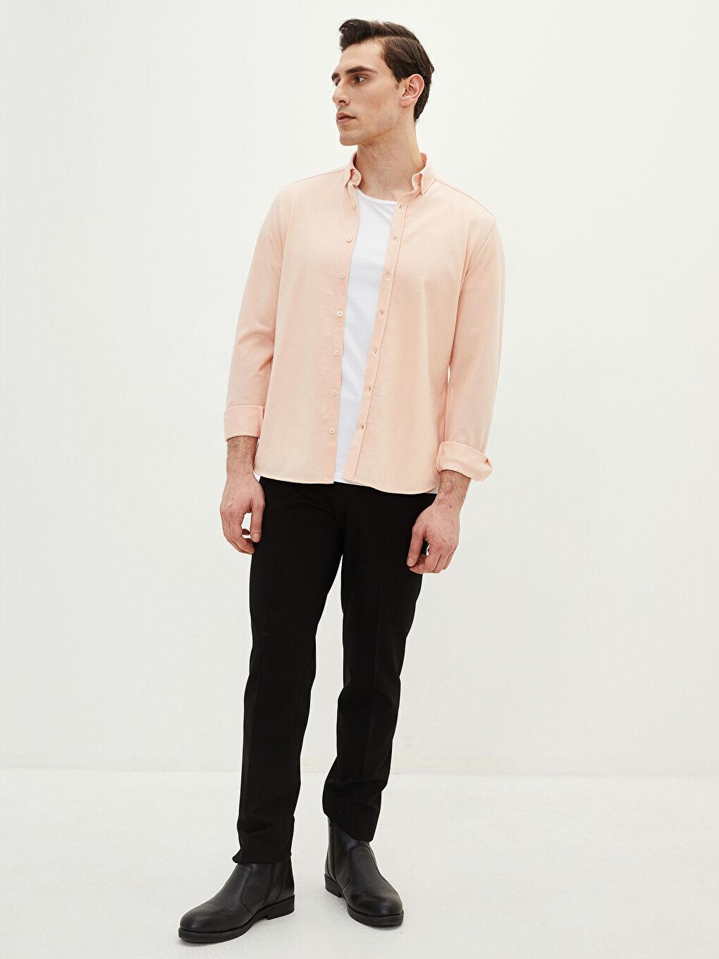 Turuncu Slim Fit Uzun Kollu Erkek Gömlek-2