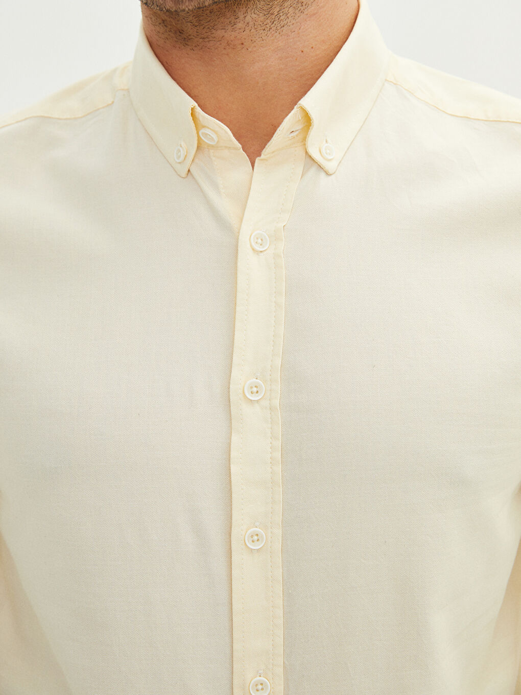 Sarı Slim Fit Uzun Kollu Oxford Erkek Gömlek-3