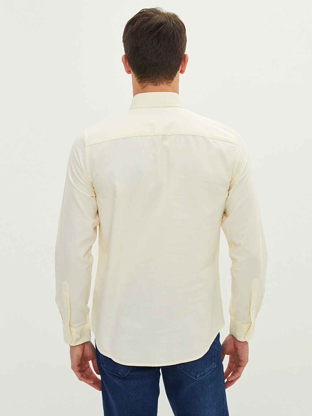 Sarı Slim Fit Uzun Kollu Oxford Erkek Gömlek-4