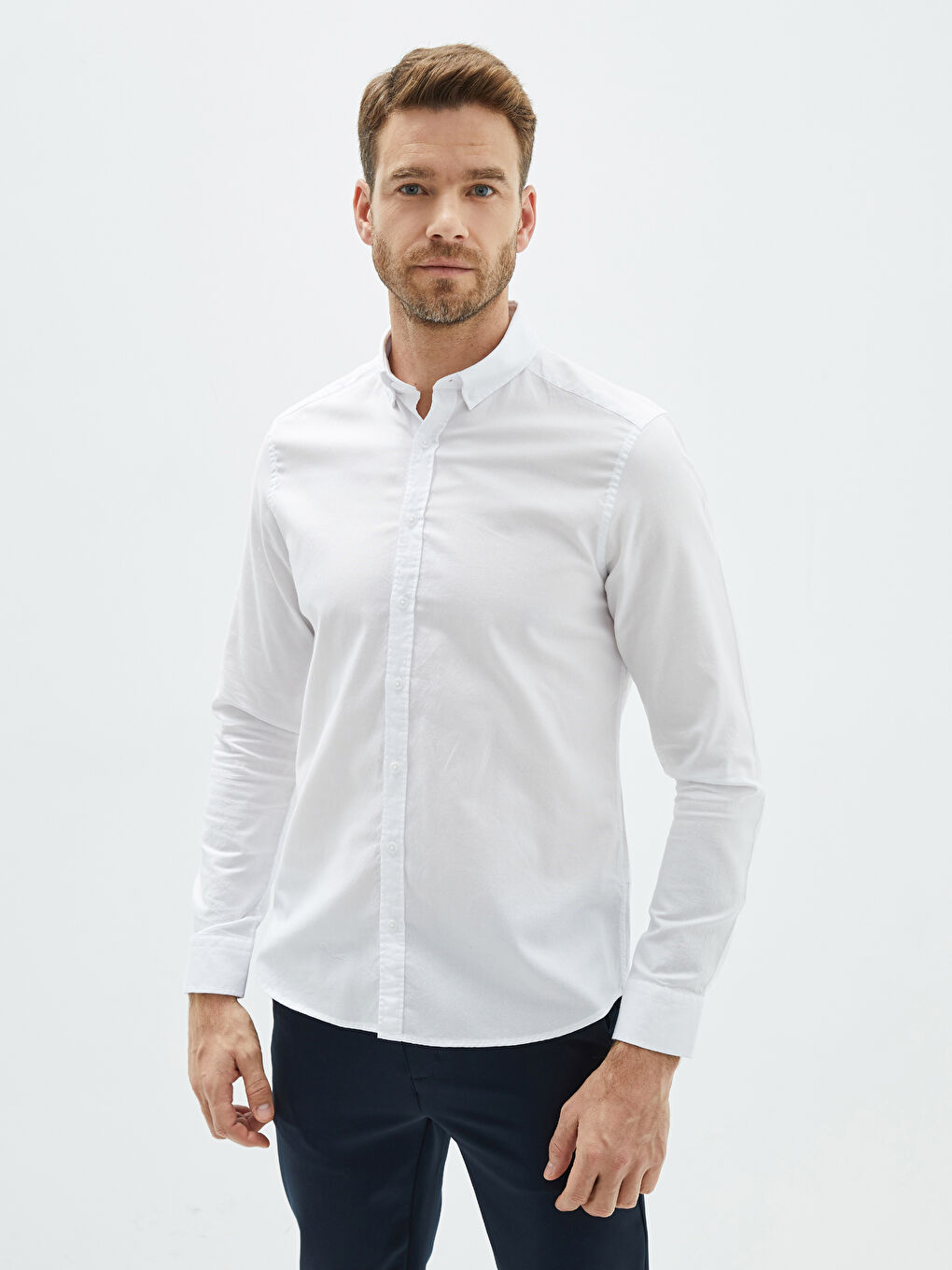 Slim Fit Long Sleeve Oxford Men's Shirt -S20255Z8-Q6K