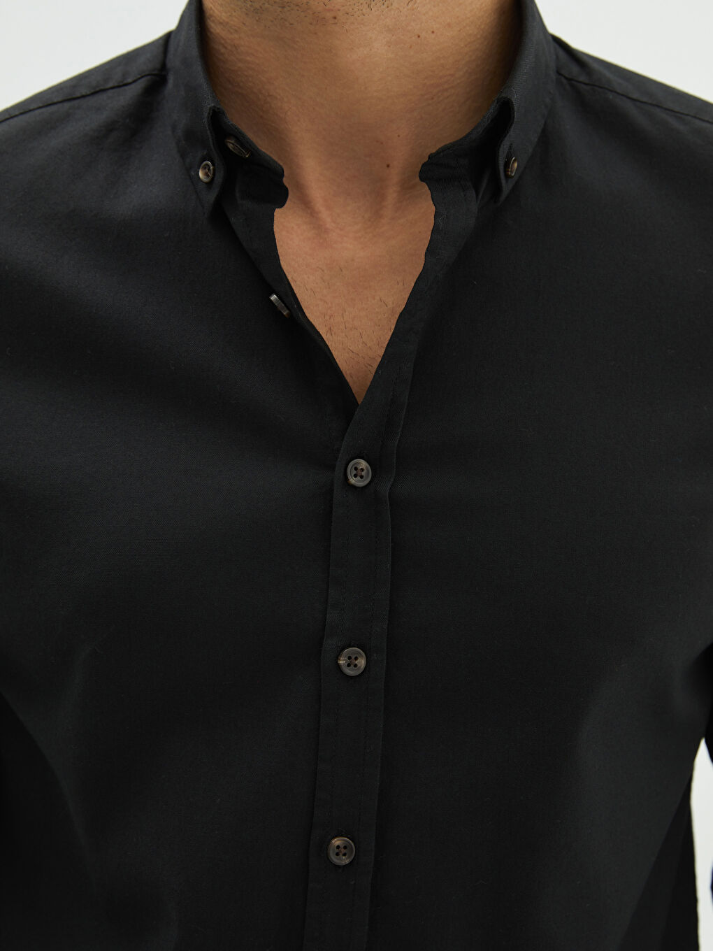 Siyah Slim Fit Uzun Kollu Oxford Erkek Gömlek-3