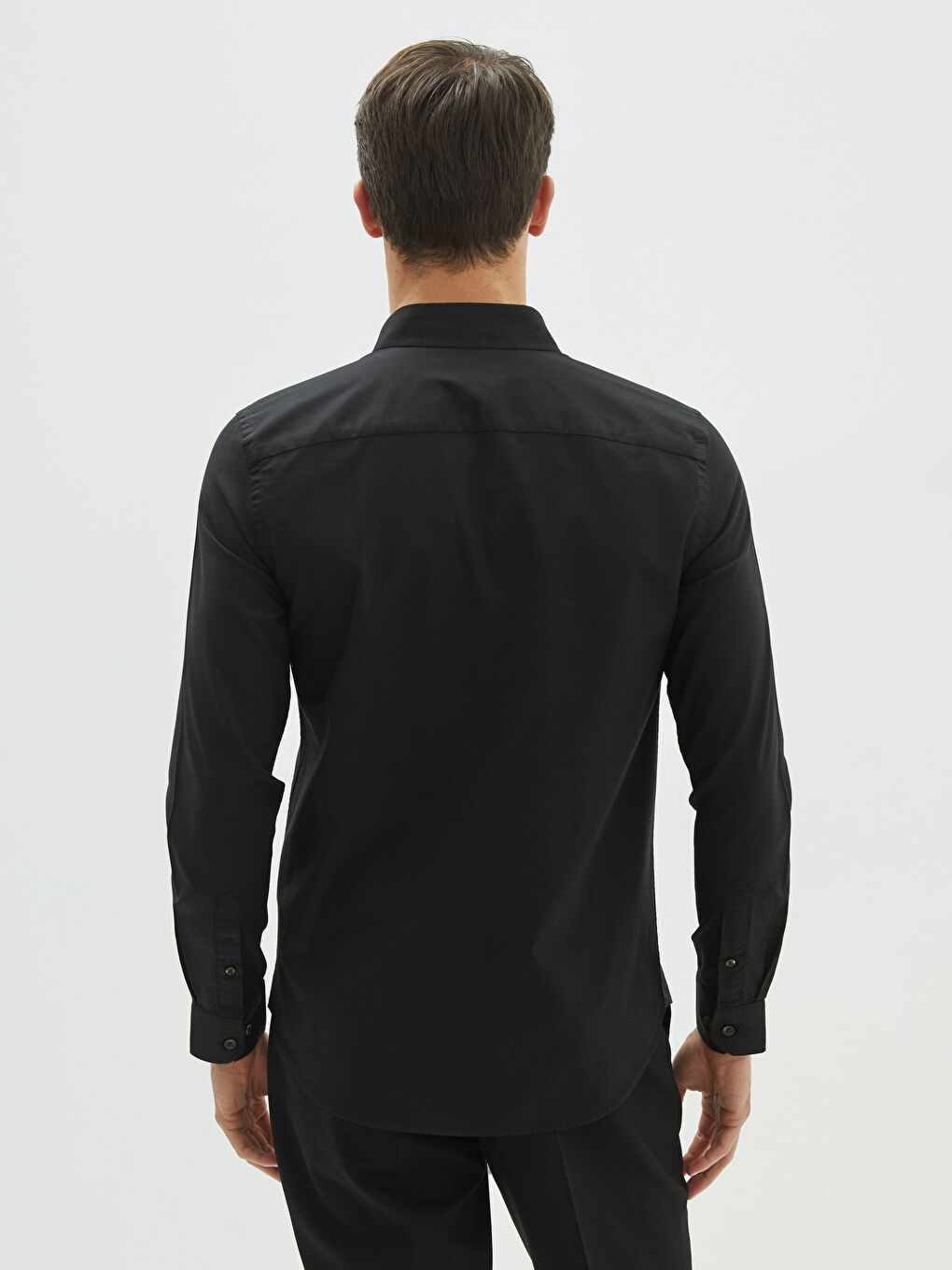 Siyah Slim Fit Uzun Kollu Oxford Erkek Gömlek-4