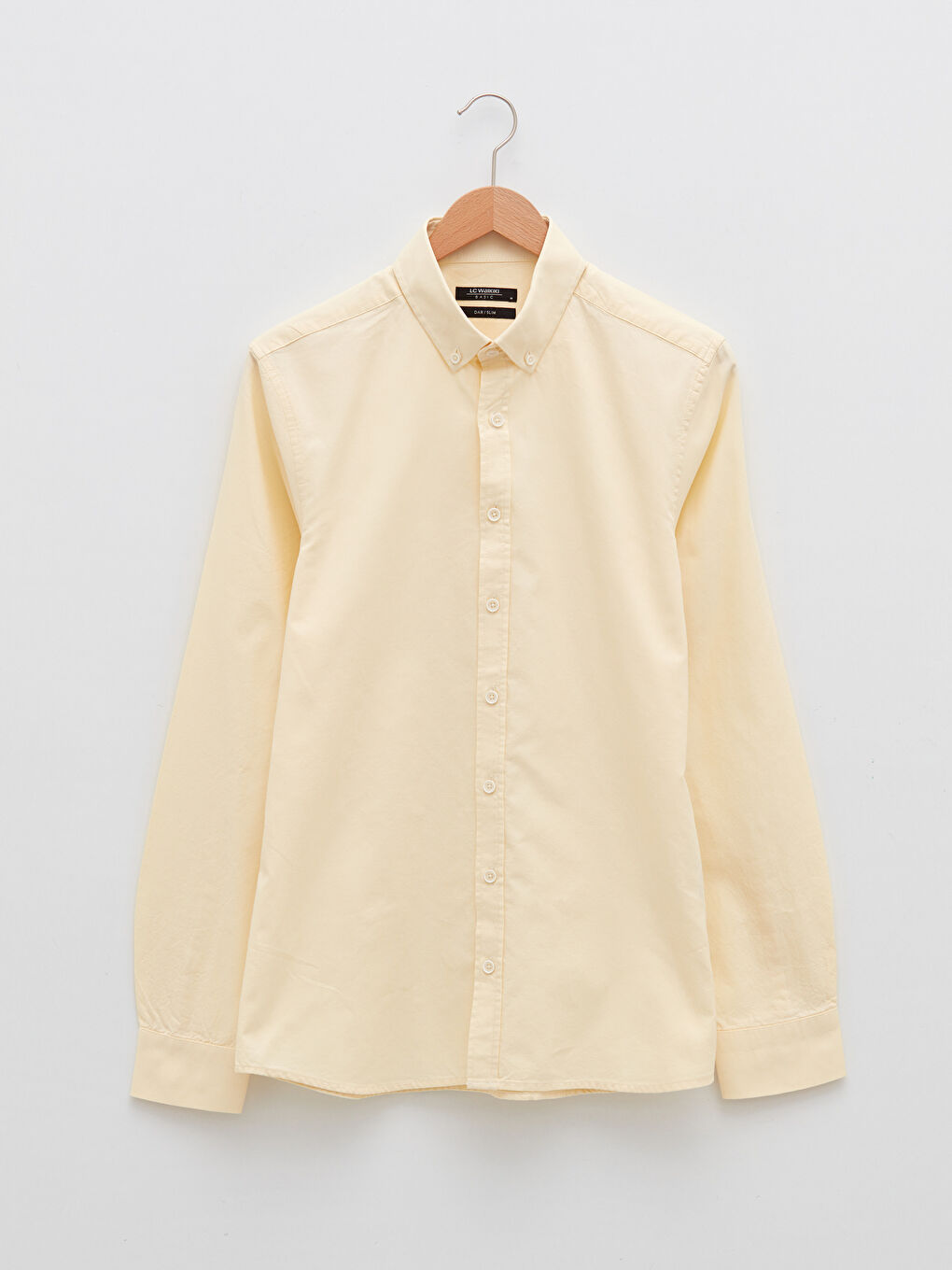 Sarı Slim Fit Uzun Kollu Oxford Erkek Gömlek-5