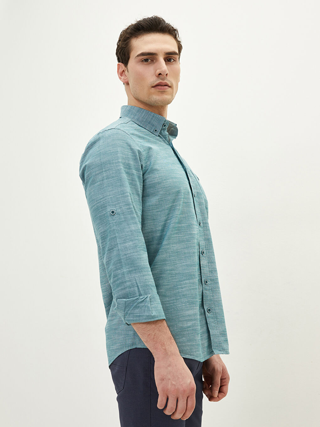 Ерлерге арналған ұзын жеңді поплин жейде-1