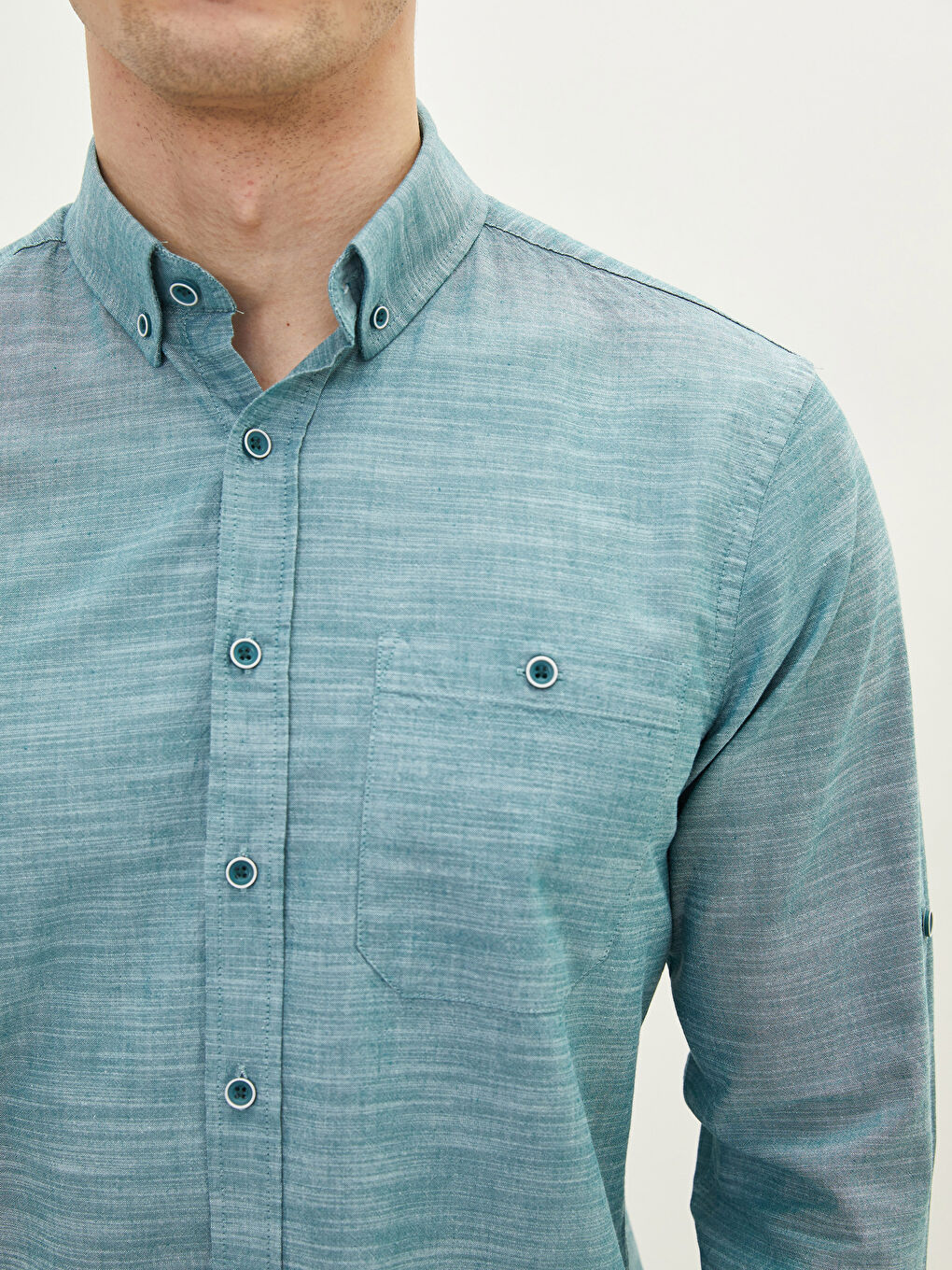 Ерлерге арналған ұзын жеңді поплин жейде-3