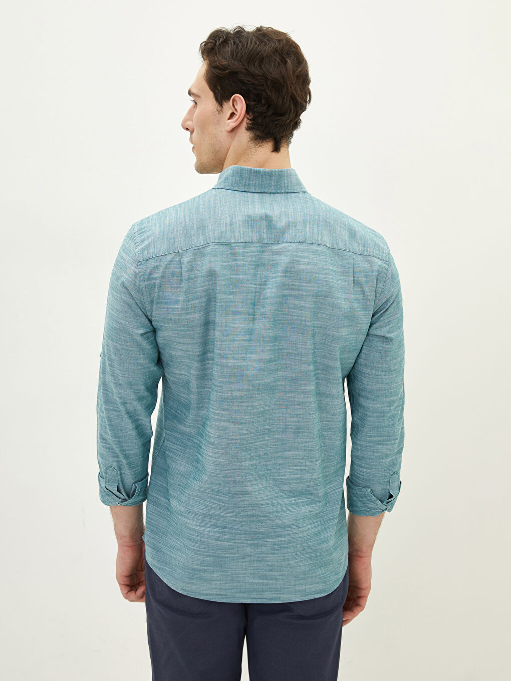 Ерлерге арналған ұзын жеңді поплин жейде-4