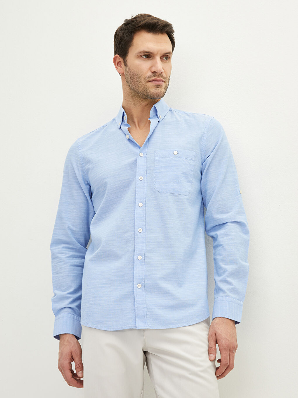 Regular Fit Long Sleeve Poplin Men's Shirt-1