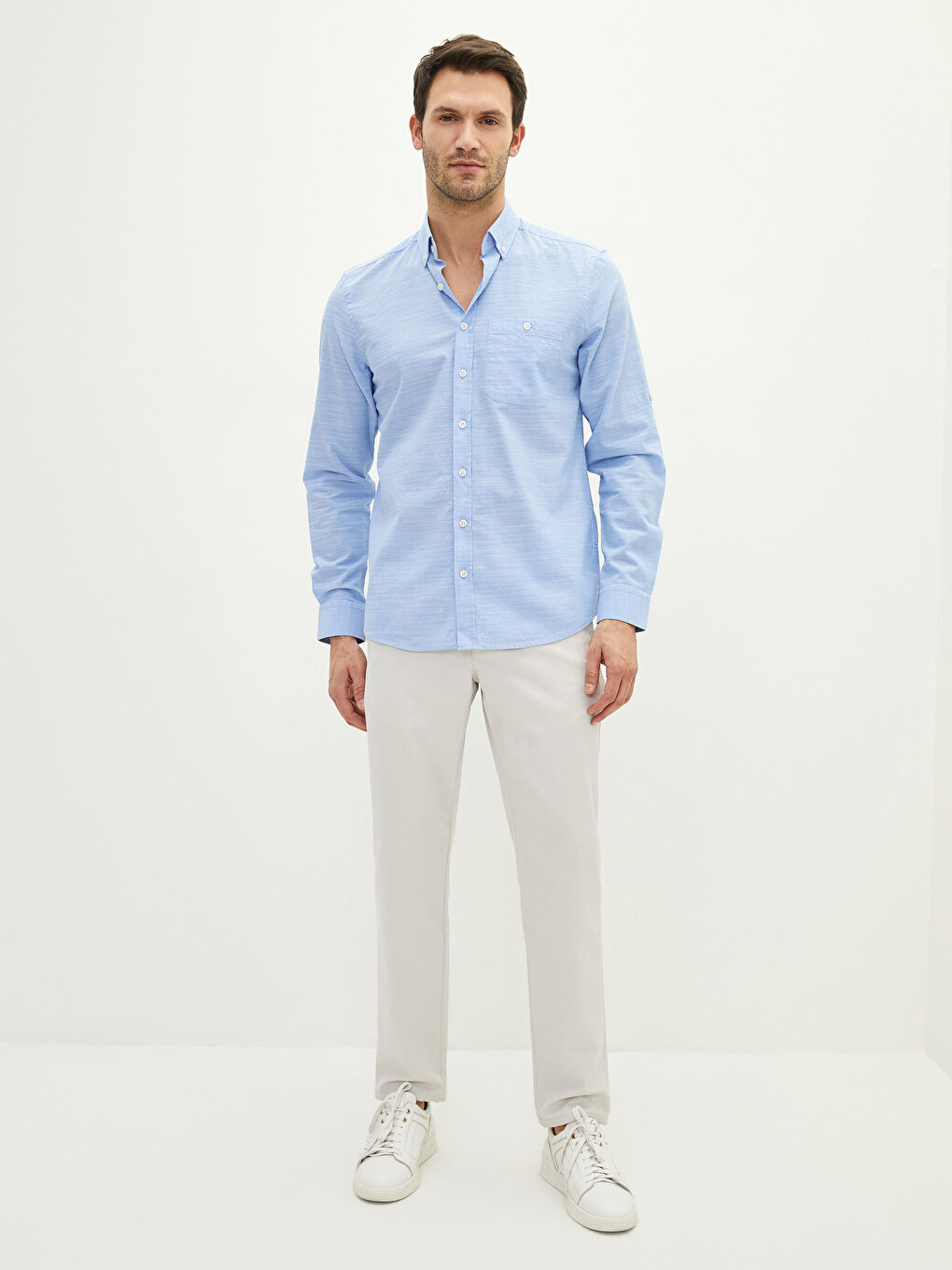 Regular Fit Long Sleeve Poplin Men's Shirt-2