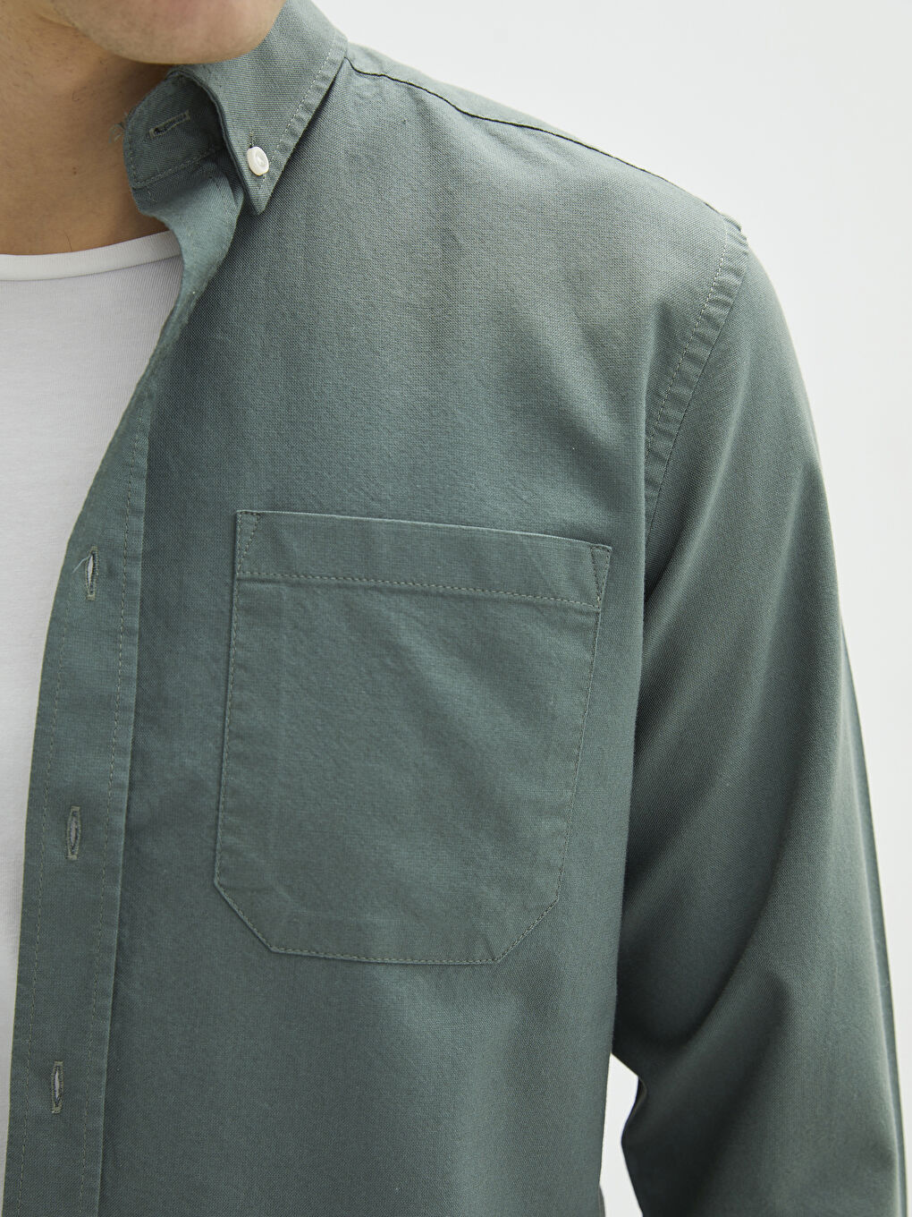 Yeşil Regular Fit Uzun Kollu Oxford Erkek Gömlek-3