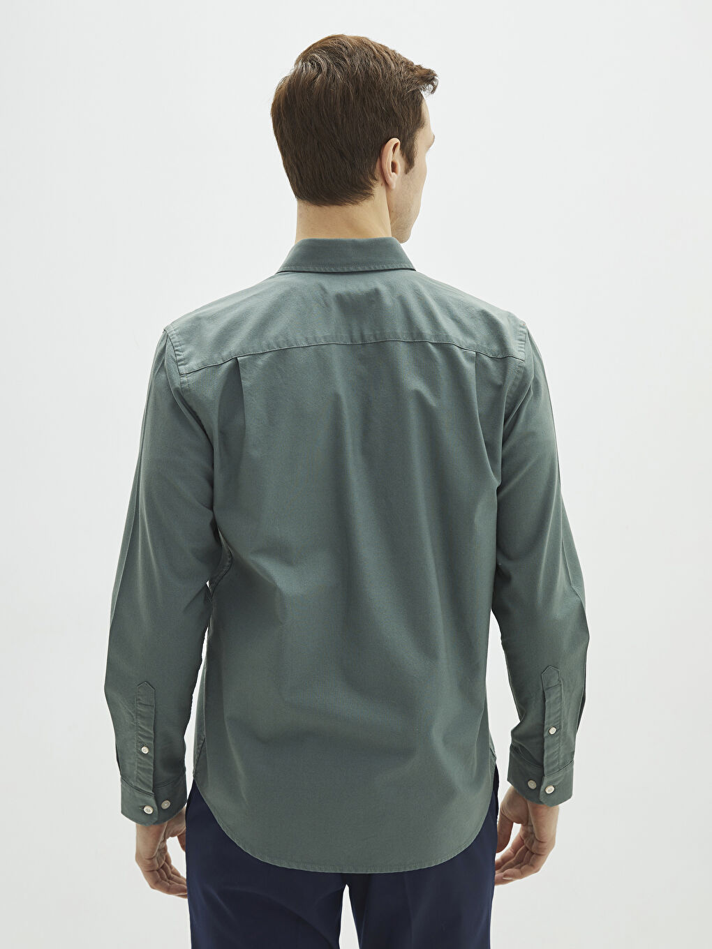 Yeşil Regular Fit Uzun Kollu Oxford Erkek Gömlek-4