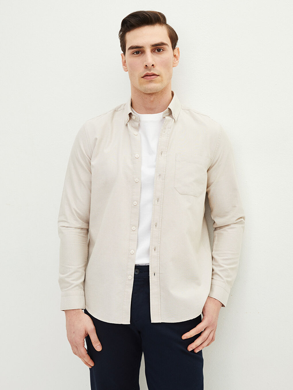 Cămașă Oxford pentru Bărbați cu Mânecă Lungă și Croială Regulară-1