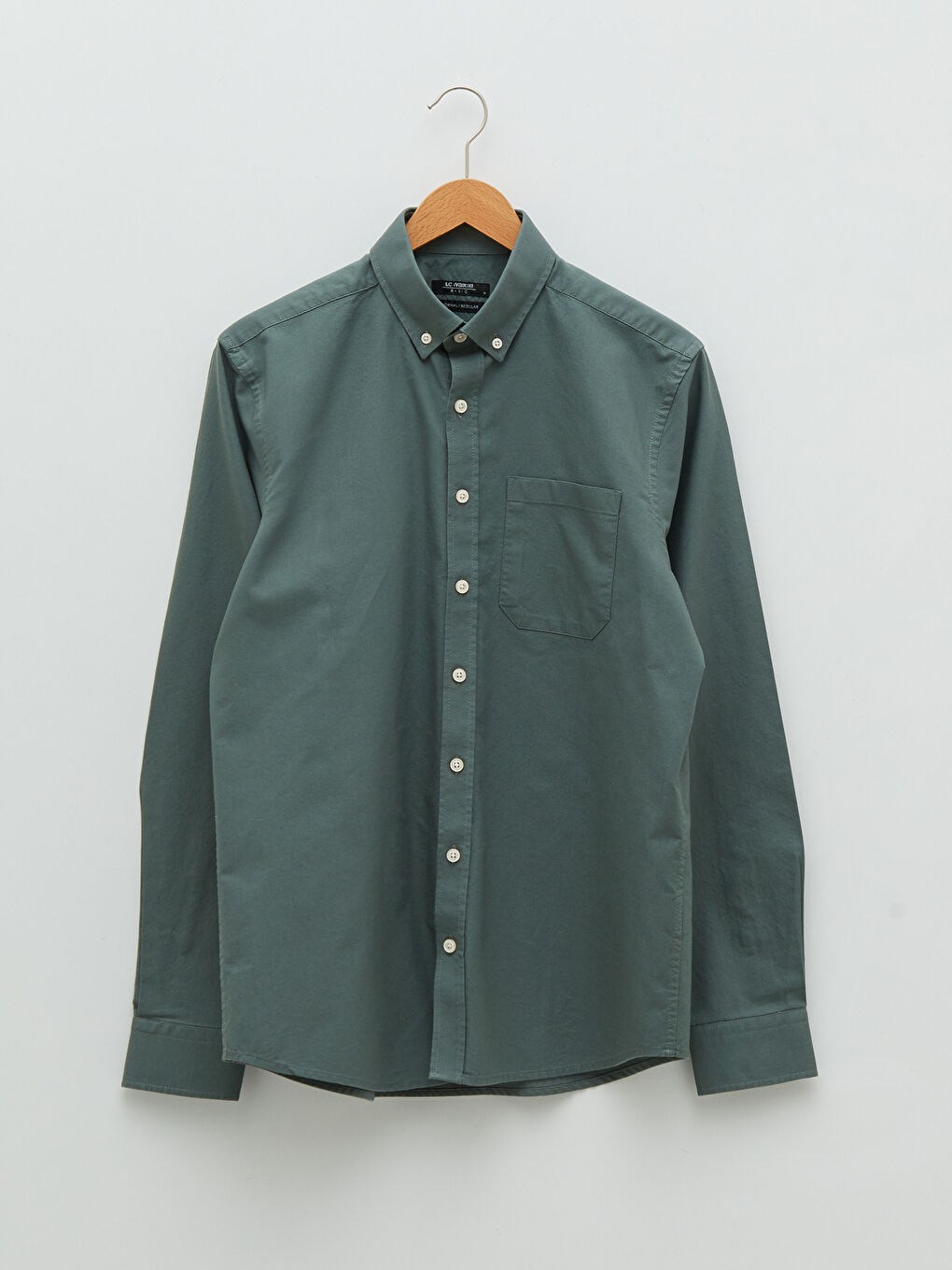 Yeşil Regular Fit Uzun Kollu Oxford Erkek Gömlek-5