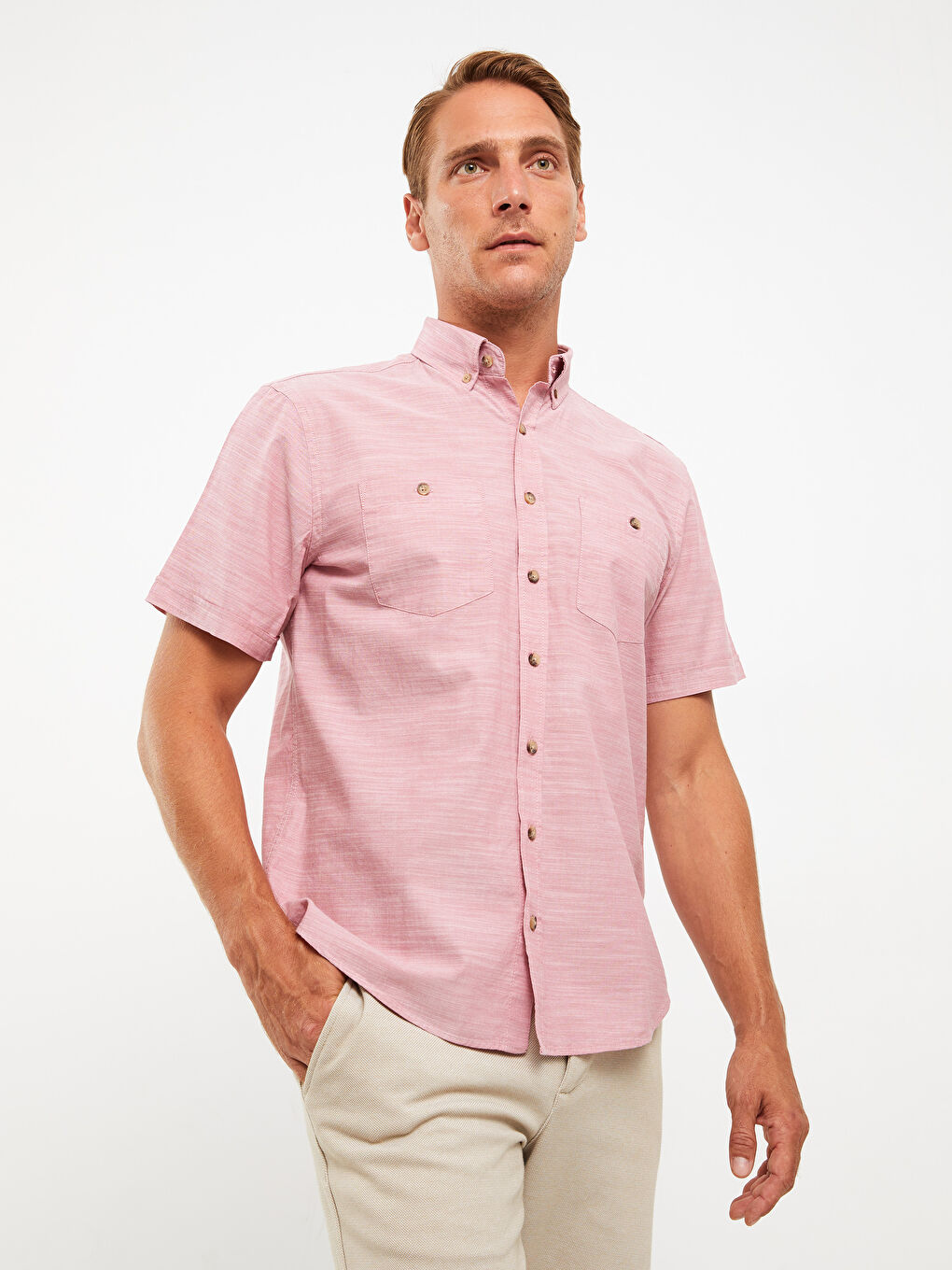 Regular Fit Short Sleeve Poplin Men's Shirt-2