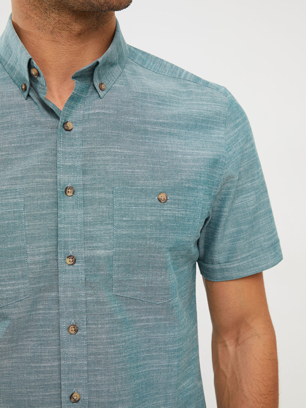 Ерлерге арналған зығыр тәріздес қысқа жеңді стандартты пішімді жейде-3