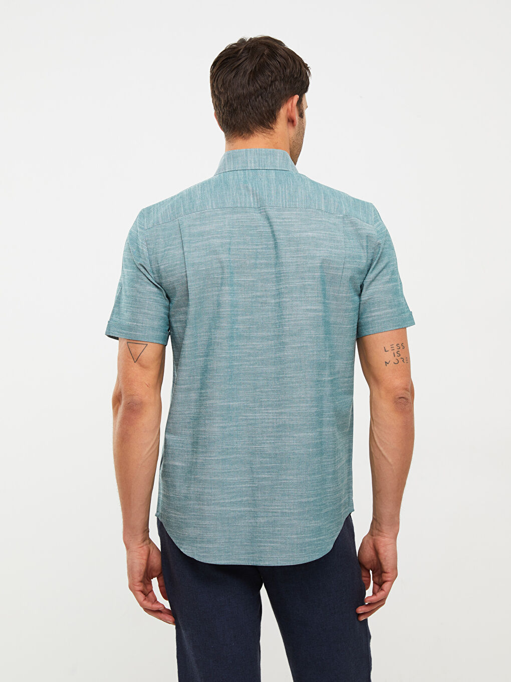 Ерлерге арналған зығыр тәріздес қысқа жеңді стандартты пішімді жейде-4