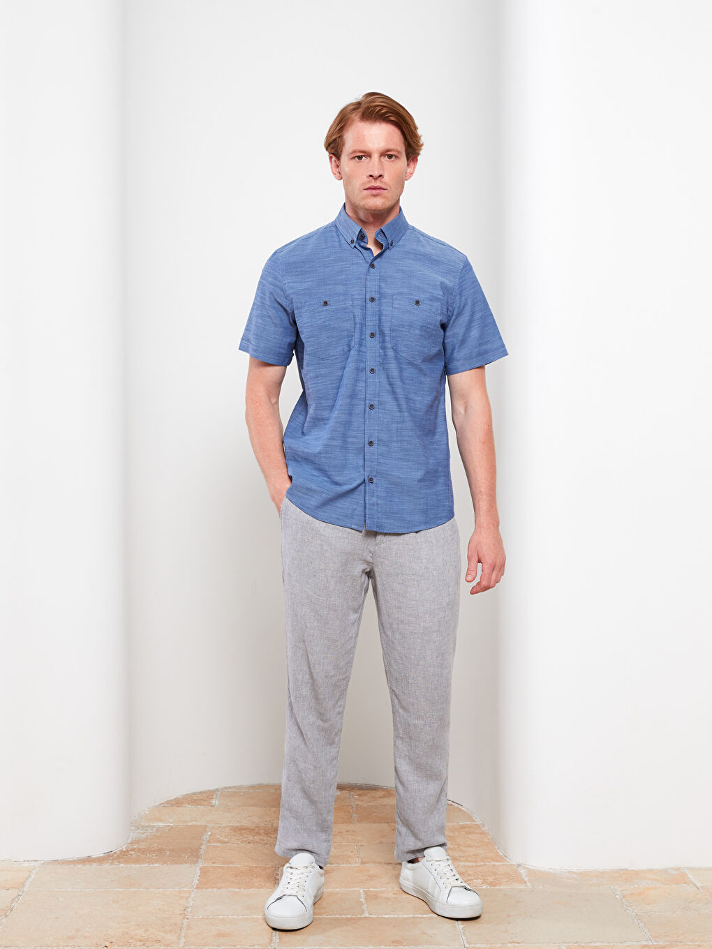 İndigo Regular Fit Kısa Kollu Poplin Erkek Gömlek