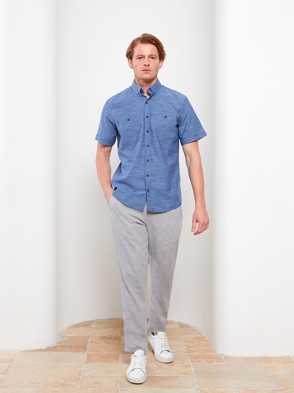 İndigo Regular Fit Kısa Kollu Poplin Erkek Gömlek-1