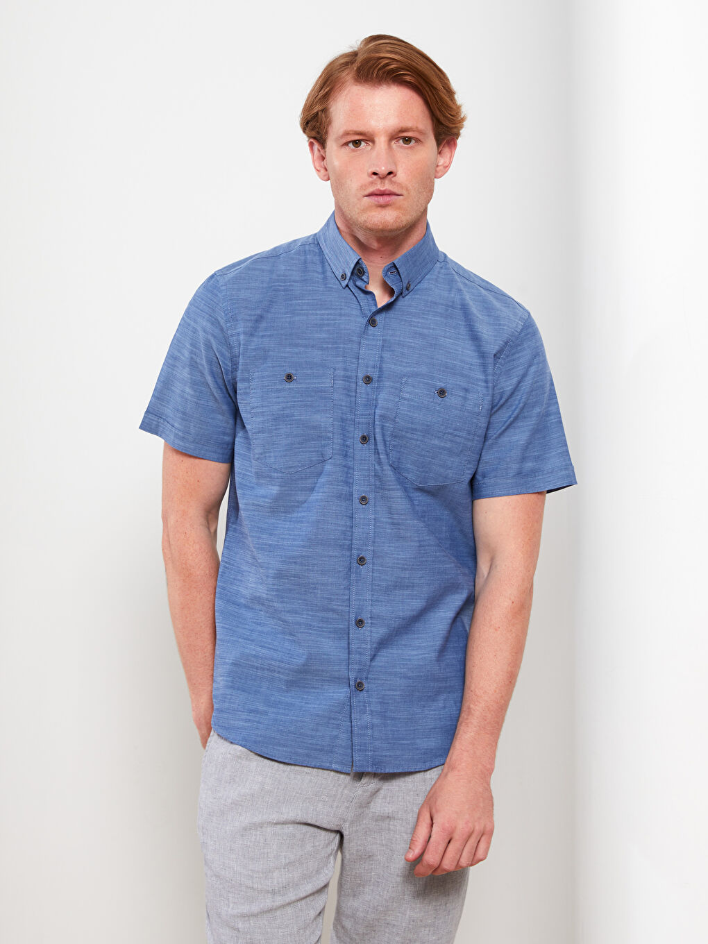 İndigo Regular Fit Kısa Kollu Poplin Erkek Gömlek-2