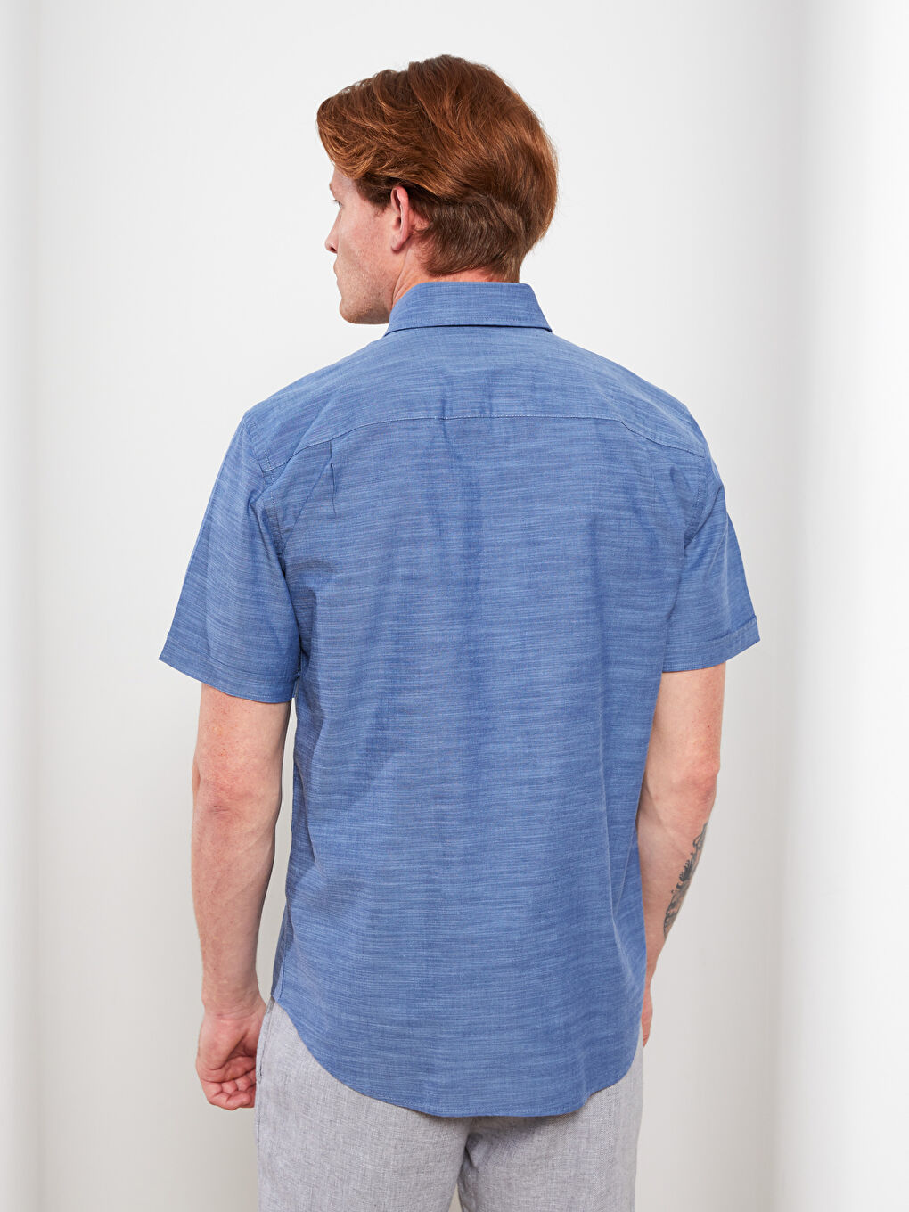 İndigo Regular Fit Kısa Kollu Poplin Erkek Gömlek-4