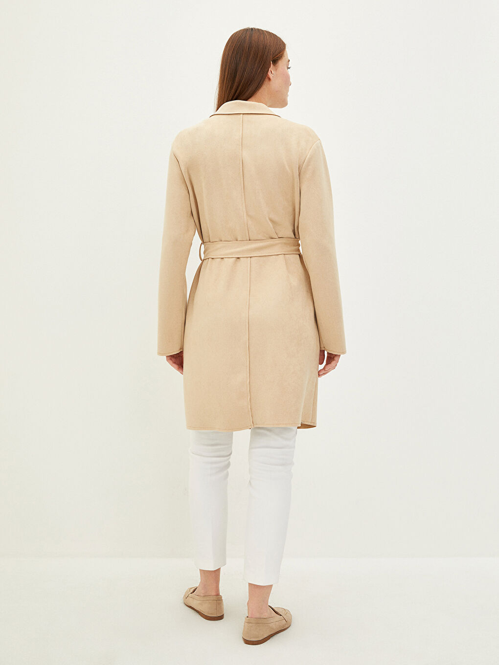 Trenchcoat für Damen mit Jackenkragen, Taillengürtel, Taschen und langen Ärmeln-6