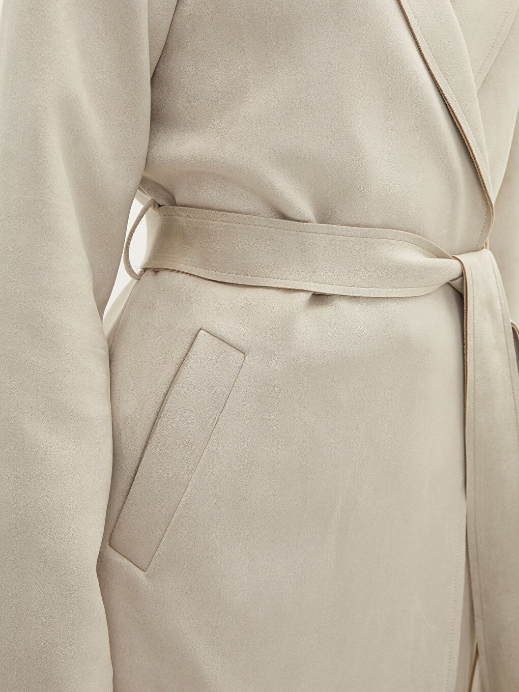 Jacket Collar Waist Belt Pocket Detailed Long Sleeve Women's Trench Coat-3