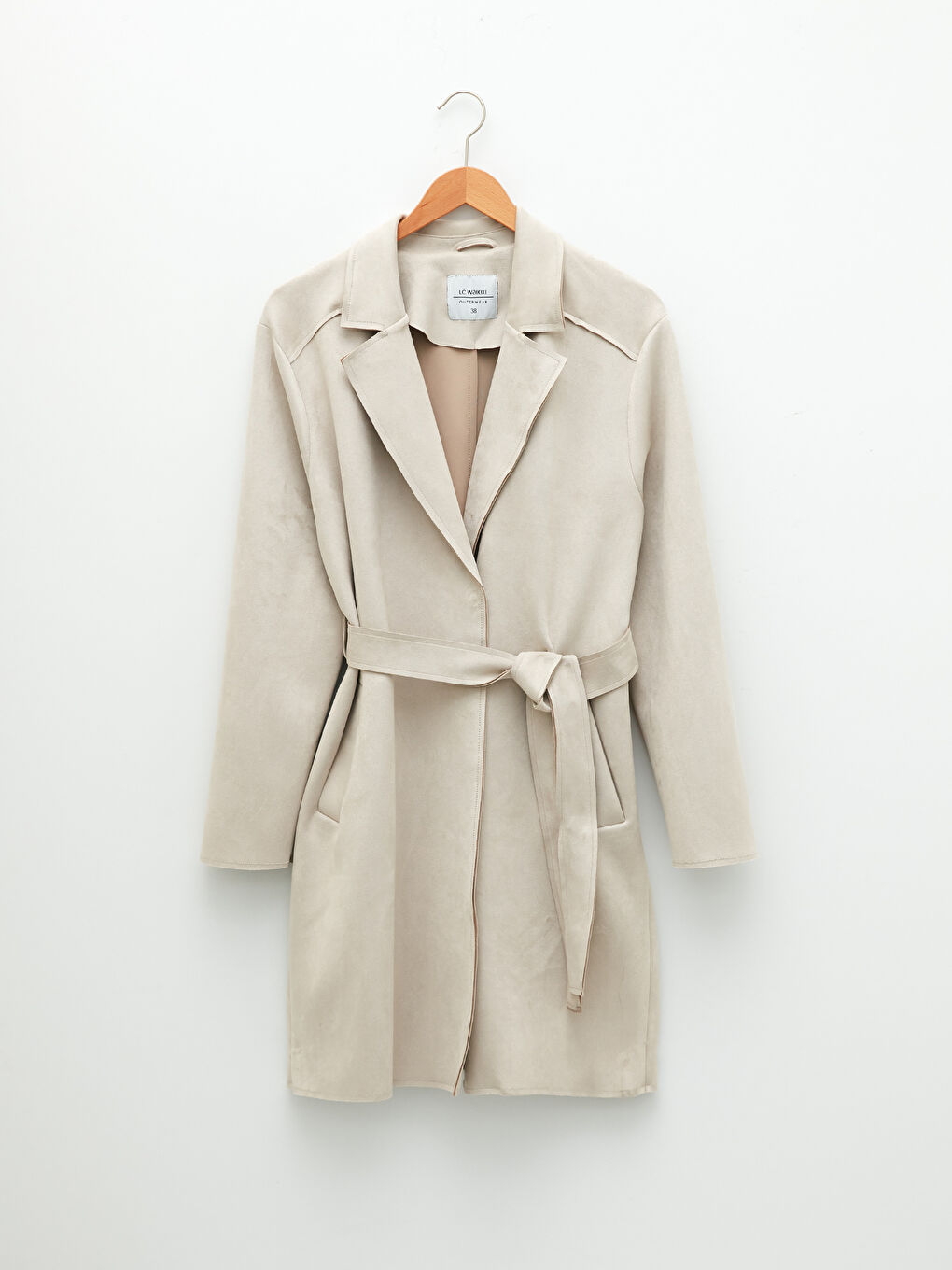 Jacket Collar Waist Belt Pocket Detailed Long Sleeve Women's Trench Coat-6