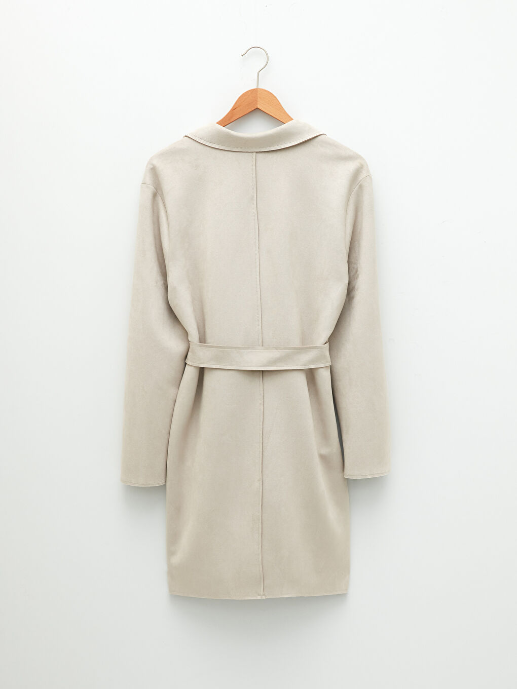 Jacket Collar Waist Belt Pocket Detailed Long Sleeve Women's Trench Coat-7