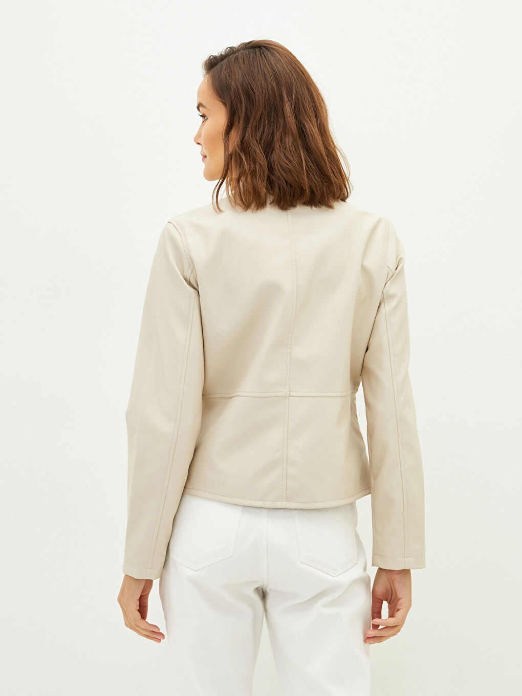 LCWAIKIKI Classic Stand Up Collar Straight Long Sleeve Pocket Detailed Slim Women's Leather Look Coat -S20269Z8-RTU