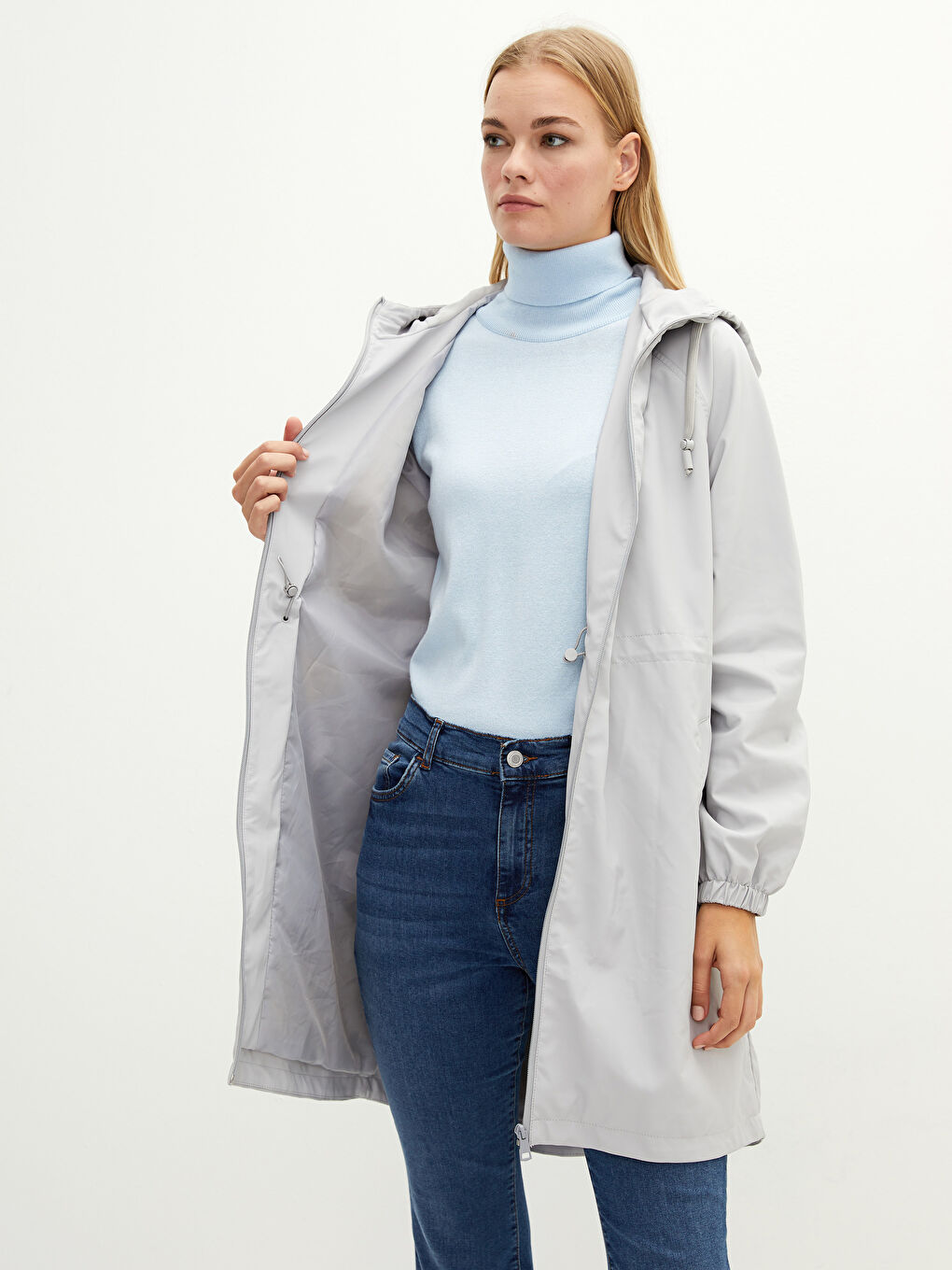 Women's Hooded Plain Raincoat-2