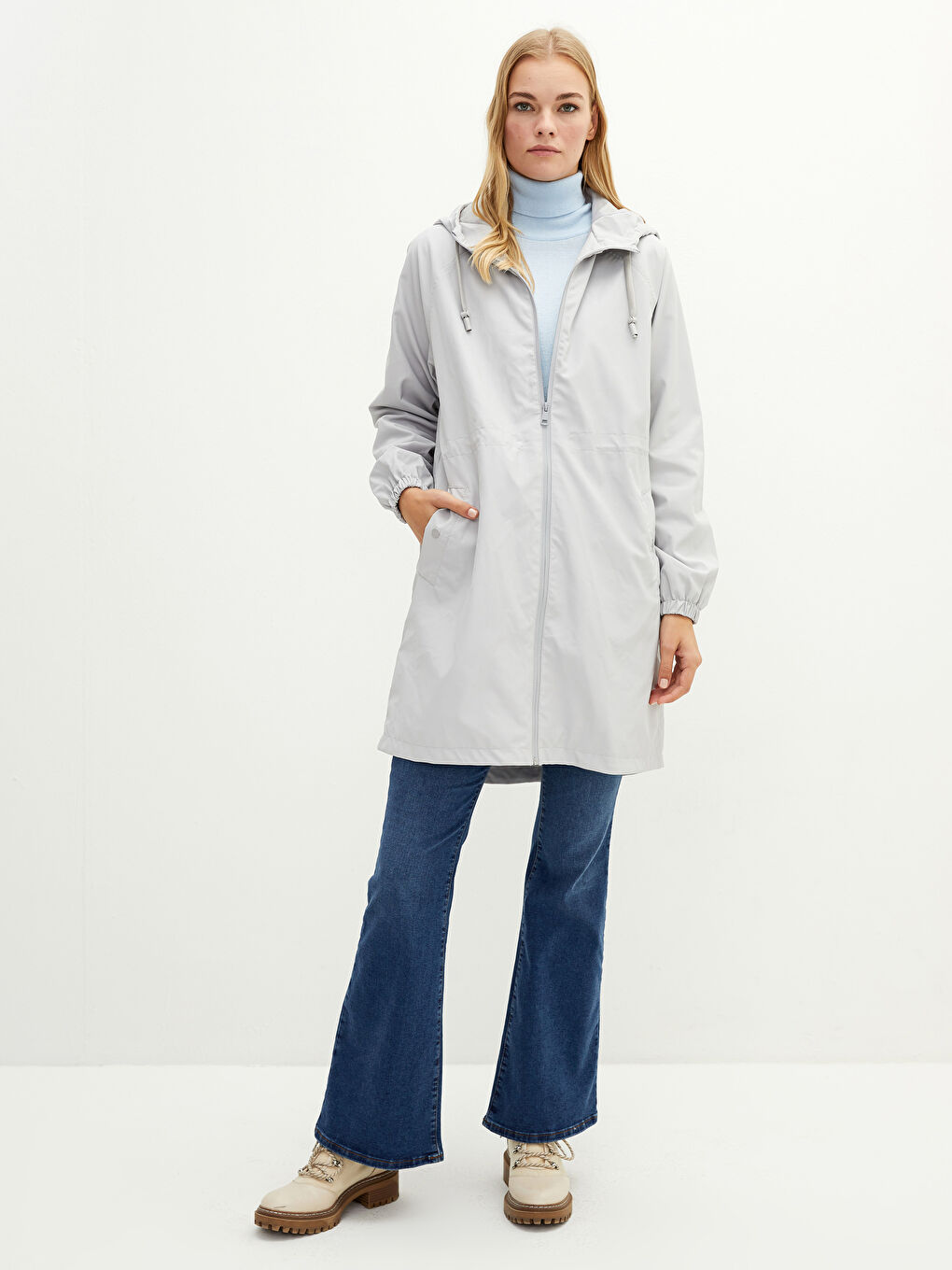 Women's Hooded Plain Raincoat-4
