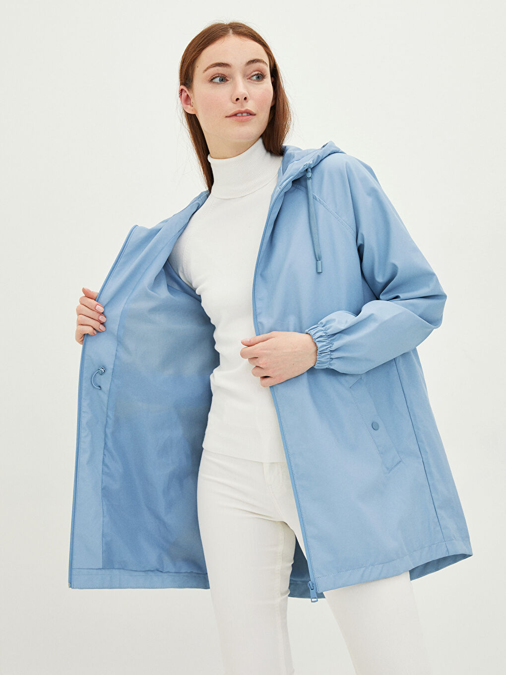 Women's Hooded Plain Raincoat-2