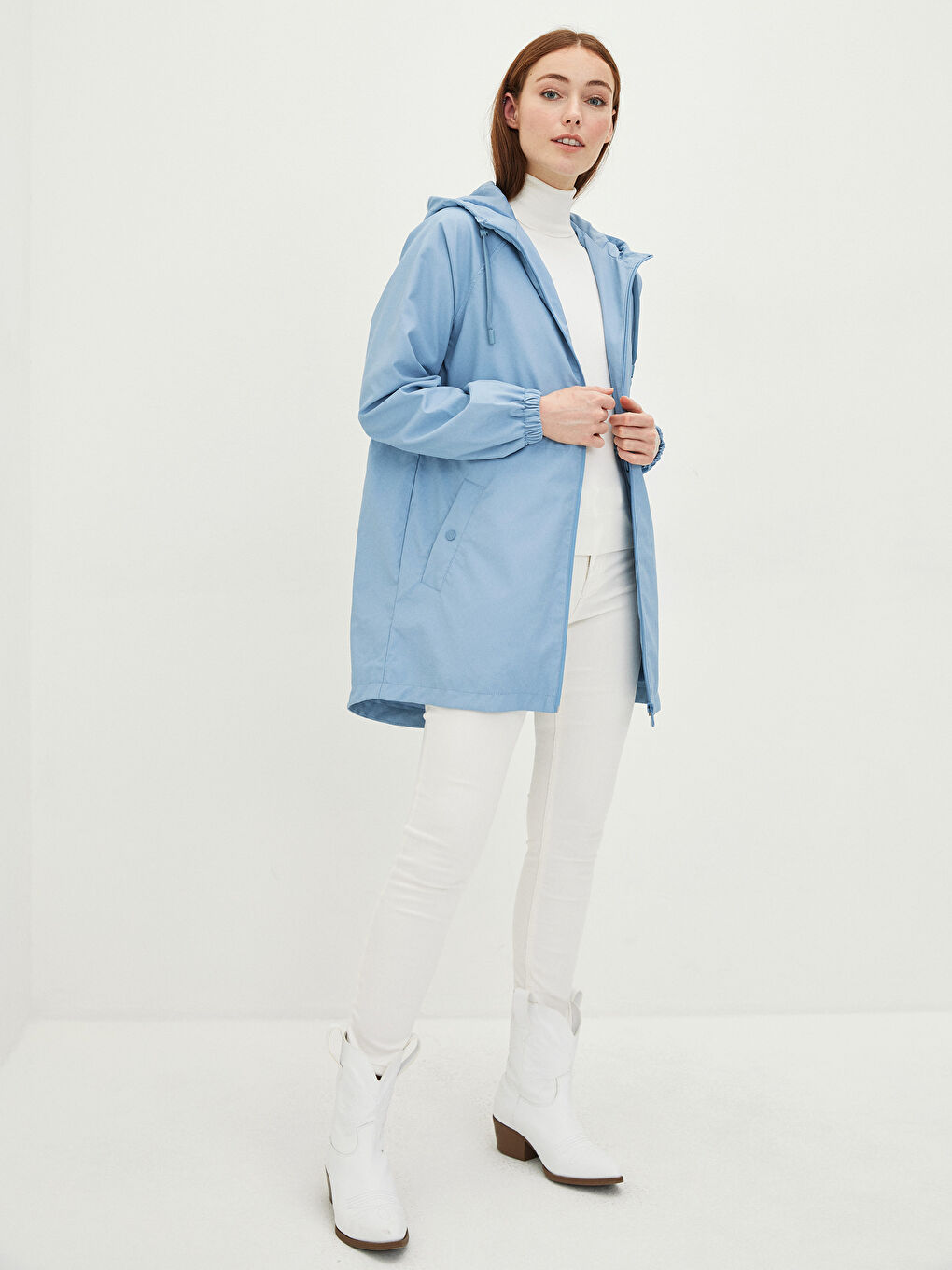 Women's Hooded Plain Raincoat-3