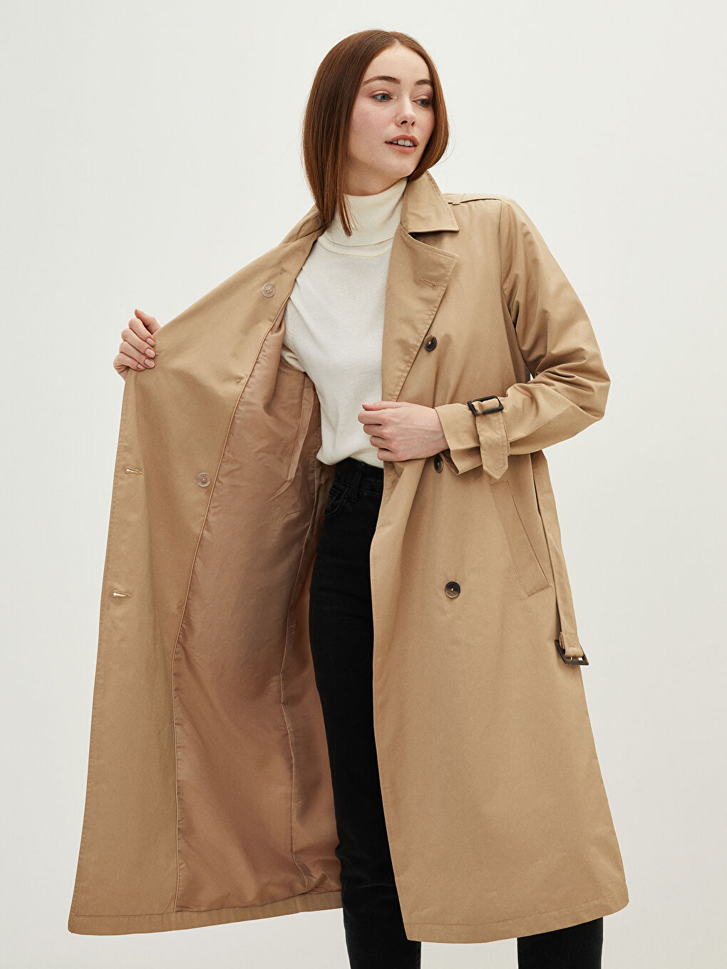 Shirt Neck Regular Long Sleeve Women's Trench Coat-3