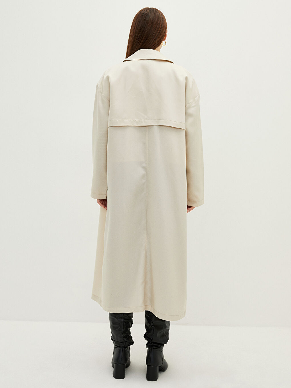 Trench-coat à col de veste droit avec poches détaillées et manches longues pour Femmes-5