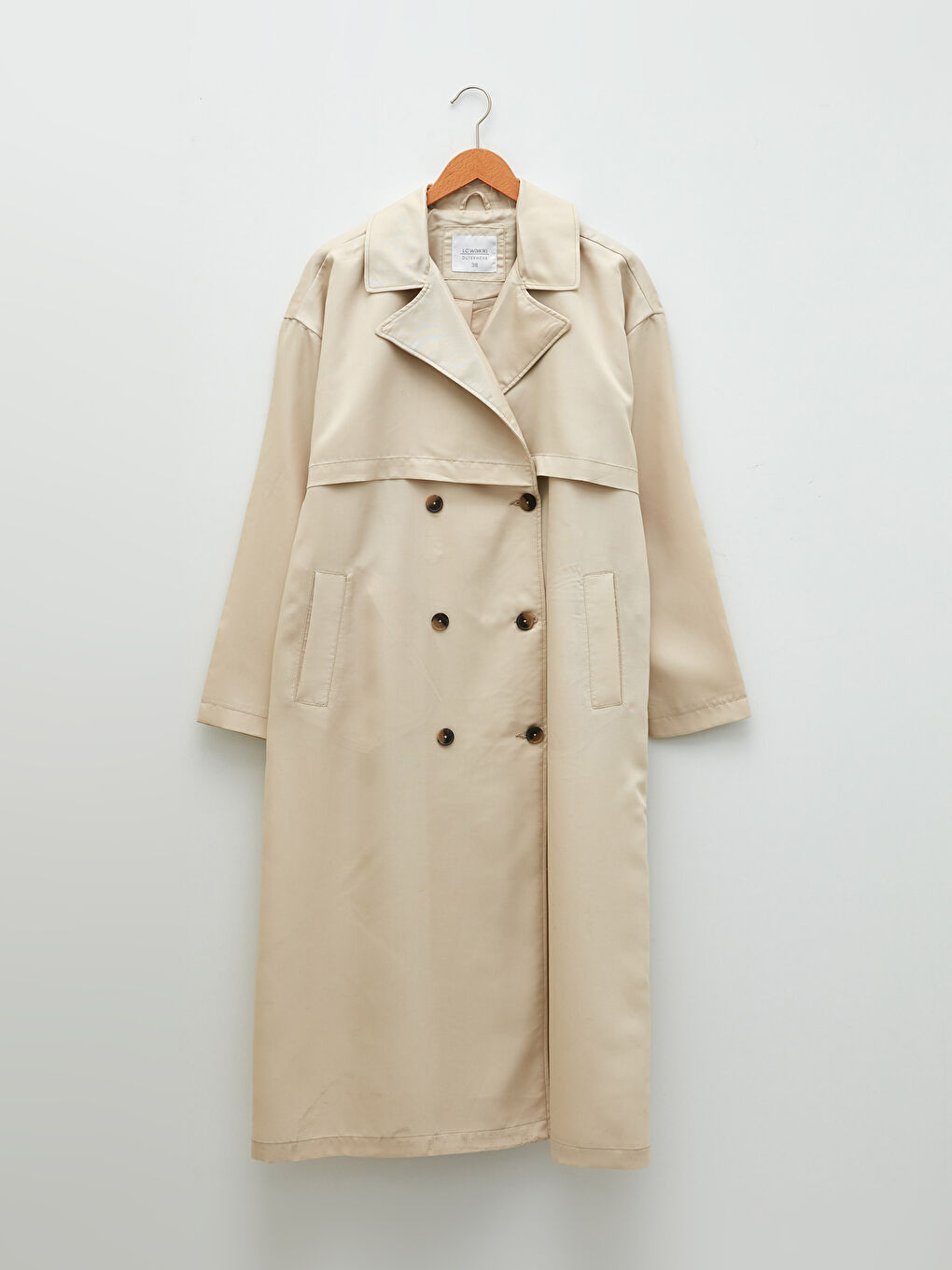 Trench-coat à col de veste droit avec poches détaillées et manches longues pour Femmes-6