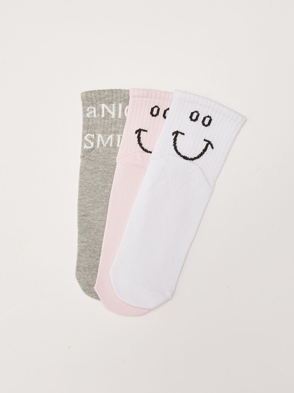 Pembe Baskılı Kadın Soket Çorap 3'lü