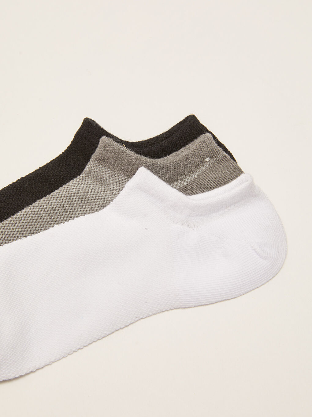 Beyaz Kadın Düz Patik Çorap 3'lü-2