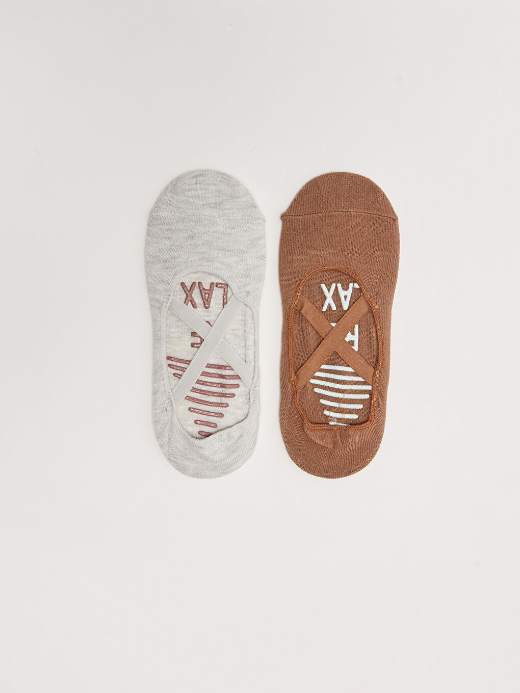 Kahverengi Kaydırmaz Tabanlı Baskılı Kadın Yoga ve Pilates Çorabı 2'li Paket-1