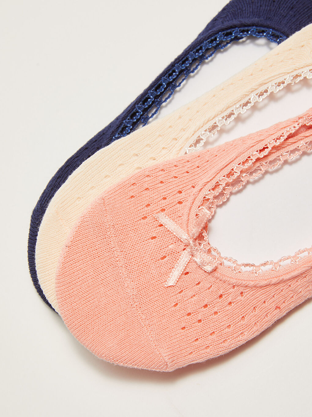 Kırmızı Kendinden Desenli Kadın Babet Çorap 3'lü-2