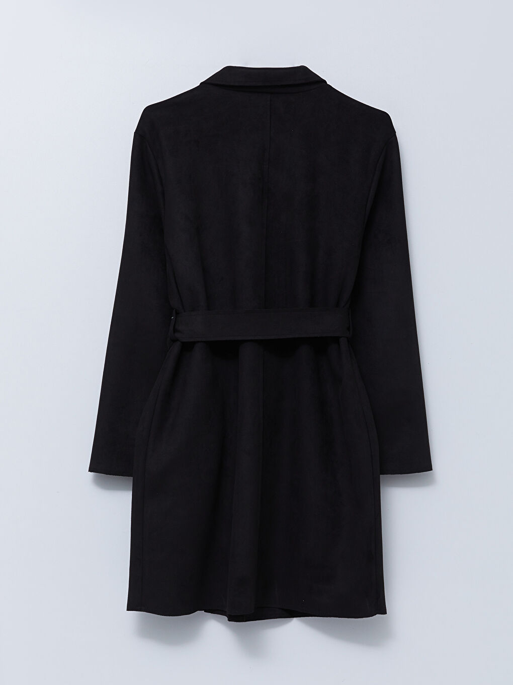 Siyah Ceket Yaka Düz Uzun Kollu Kadın Trençkot-8