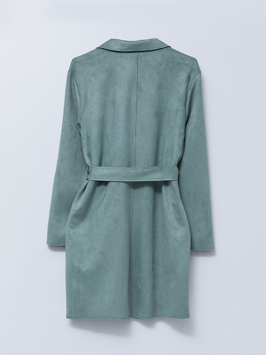 Yeşil Ceket Yaka Düz Uzun Kollu Kadın Trençkot-8