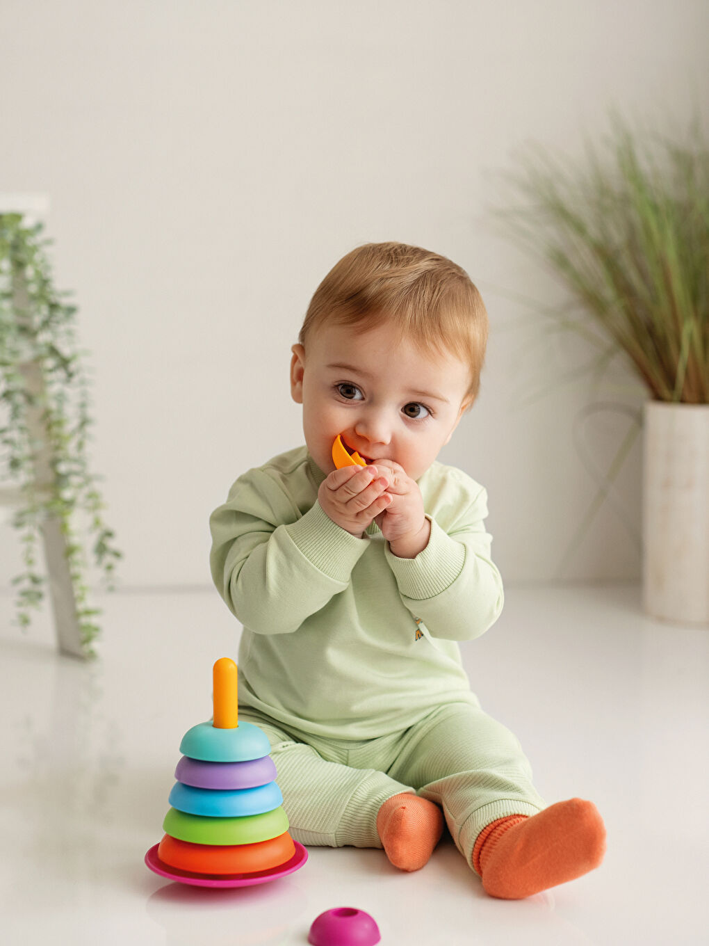 Yeşil Bisiklet Yaka Uzun Kollu Baskılı Erkek Bebek Sweatshirt ve Pantolon 2'li Takım-1