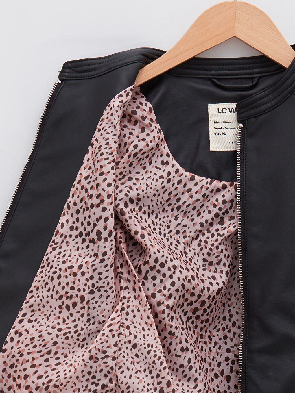 Siyah Bisiklet Yaka Uzun Kollu Kız Çocuk Deri Görünümlü Mont-2