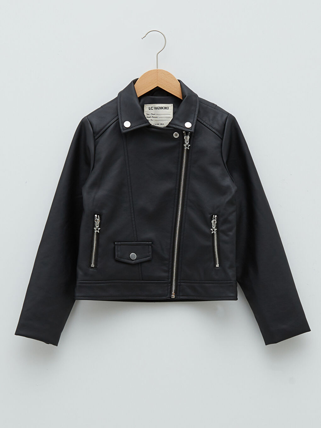 Siyah Gömlek Yaka Deri Görünümlü Kız Çocuk Ceket