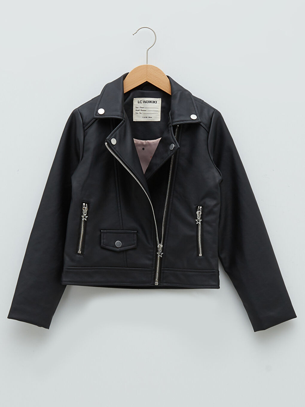 Siyah Gömlek Yaka Deri Görünümlü Kız Çocuk Ceket-1