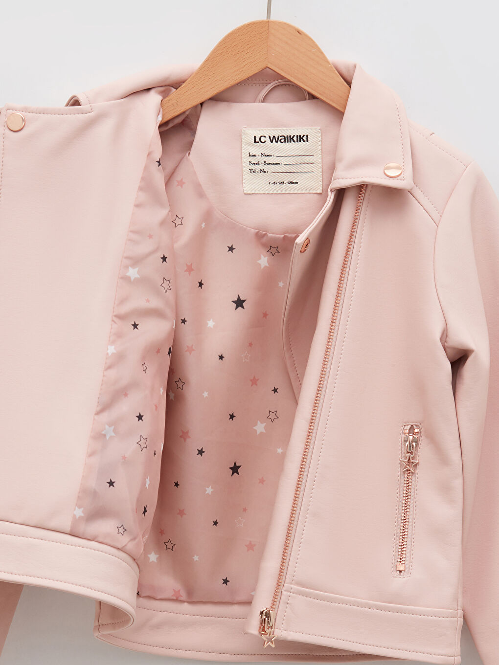Pembe Gömlek Yaka Deri Görünümlü Kız Çocuk Ceket-4
