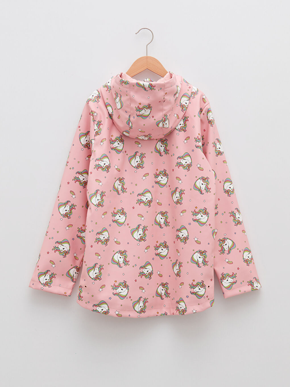 Pembe Kapüşonlu Baskılı Kız Çocuk Mont-1